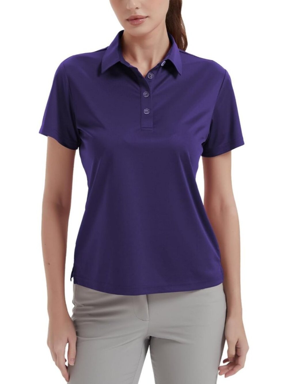 Women's Purple 4 Buttons UPF 50+ Short Sleeve Polo Shirt Collared Quick Dry Tops
